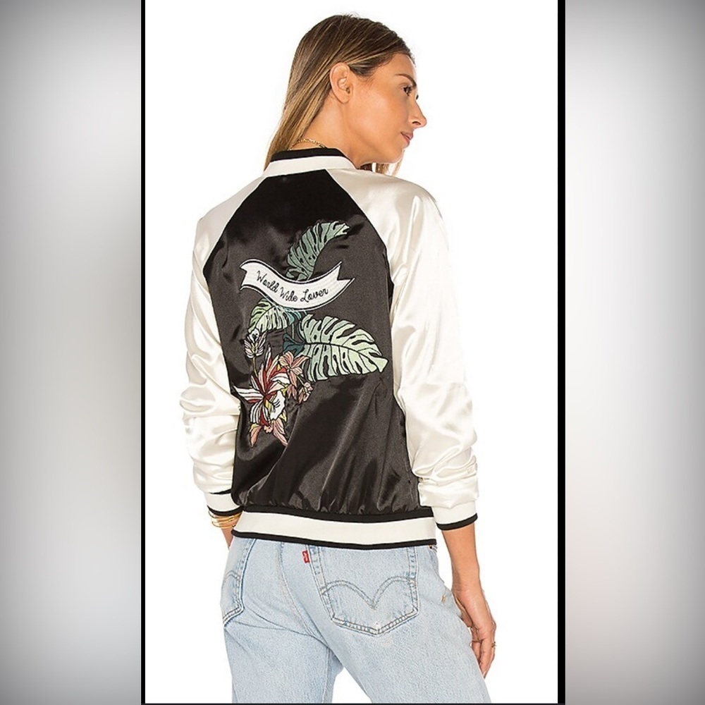 GUC Lovers + Friends Black Embroidered Bomber Jacket. Size S